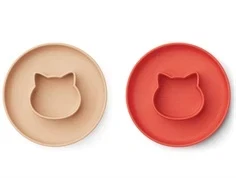 Liewood cat apple red/tuscany rose mix tallerken Gordon silikone (2-pak)